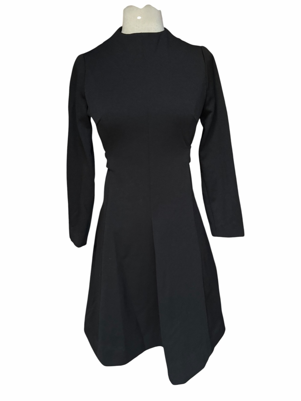 Late 60s/Early 70s Double Knit Poly Mod Mock-Neck Skater Dress